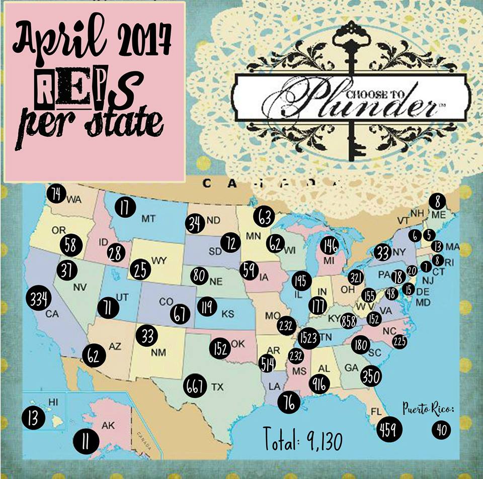 Plunder Design Jewelry Stylist Per State Map April 2017