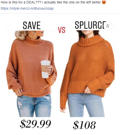 save vs. splurge orange sweater
